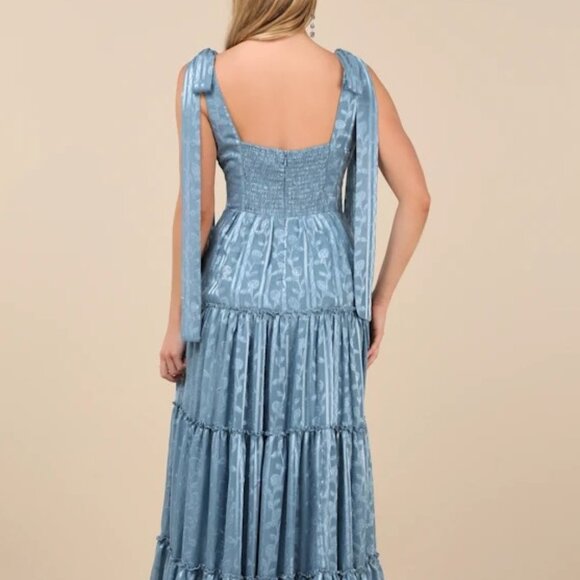 Lulus Picturesque Allure Slate Blue Jacquard Tie-Strap Maxi Dress - Picture 7 of 8